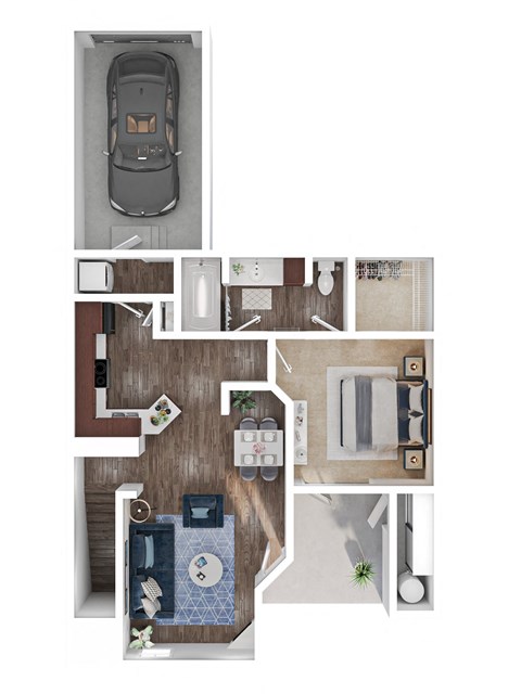 Floor plan for 1 bed, 1 bath, 856 sqft